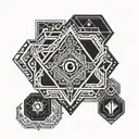 freemason maori hexagon pattern cyborg tattoo design idea
