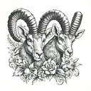 2x Ibex Heads with snowdrops and carnations tattoo design idea