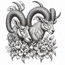2x Ibex Heads with snowdrops and carnations tattoo design idea