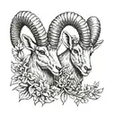 2x Ibex Heads with snowdrops and carnations tattoo design idea