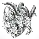 2x Ibex Heads with snowdrops and carnations tattoo design idea