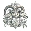 2x Ibex Heads with a ring of snowdrops and carnations tattoo design idea