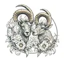 2x Ibex Heads with a ring of snowdrops and carnations tattoo design idea