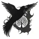 Celtic tree raven wings between shoulder blades shoulder left to right tattoo design idea