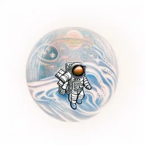 astronaut sitting on a planet  tattoo design idea