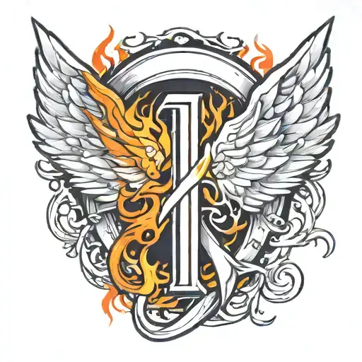 A leukemia ribbon with angel wings surrounded by fiery flames tattoo design idea