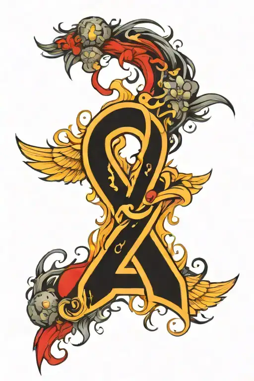 Incorporate black wings and red fire into a leukemia ribbon design tattoo design idea