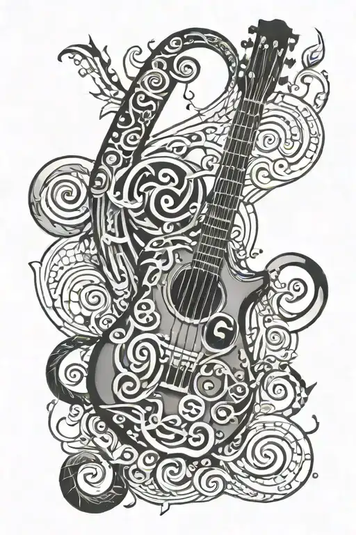 abstract bass clef and guitar intertwined tattoo design idea