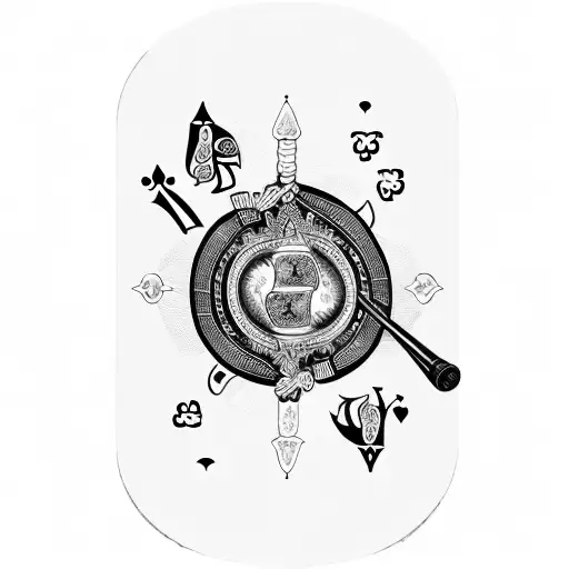 the word cherish, 6 of clubs playing card ,walking stick ,pork pie hat  tattoo design idea