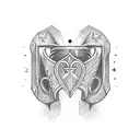 nordic heart, dagger, chest tattoo design idea
