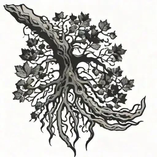 generate an image of a tattoo that is a handprint emerging roots of a tree tattoo design idea