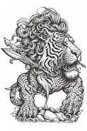 zeus with a harpoon across his face combined with a roaring tiger  tattoo design idea