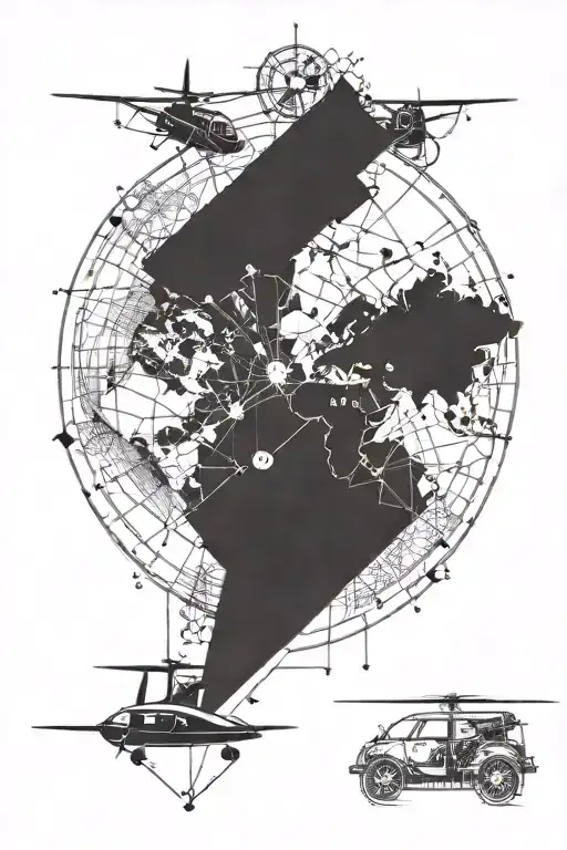 aviation themed tattoo with map and compass and airplane and helicopter  tattoo design idea