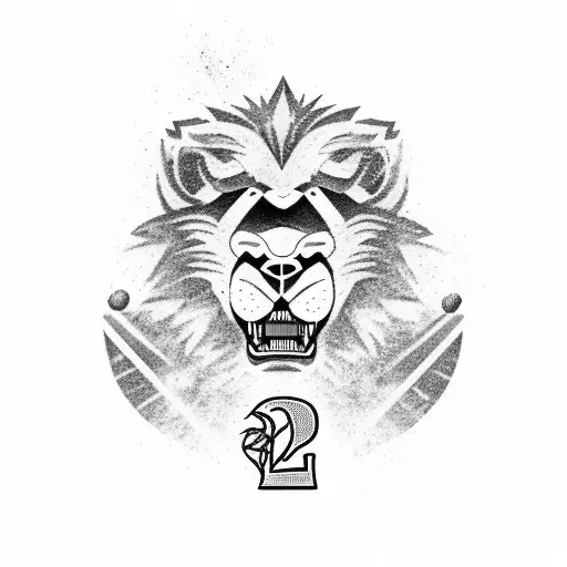 A baseball bat with the number 23 engraved on it morphing into a roaring lion tattoo design idea