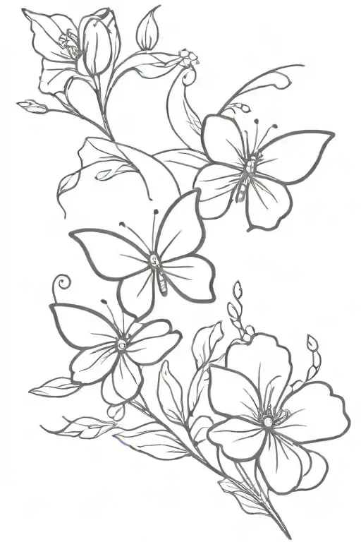 butterflies in flowers tattoo design idea