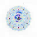 a gold clock with a knitted lens, in the middle of a blue and purple galaxy representing entropy and time tattoo design idea