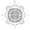 A blackwork tattoo of a celestial clock surrounded by swirling galaxies, illustrating the interconnectedness of time and the universe's entropy. tattoo design idea