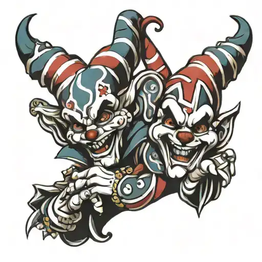 Muscular Jester with 2 pistols crossing each other tattoo design idea