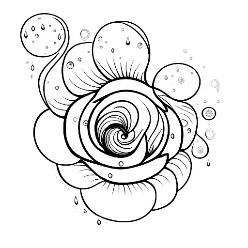 A minimalist tattoo of a raindrop transforming into a vibrant flower, symbolizing growth and renewal tattoo design idea