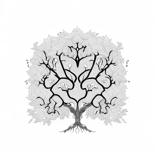 A detailed family tree intertwined with delicate vines and flowers tattoo design idea