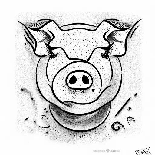 pig cook pizza tattoo design idea