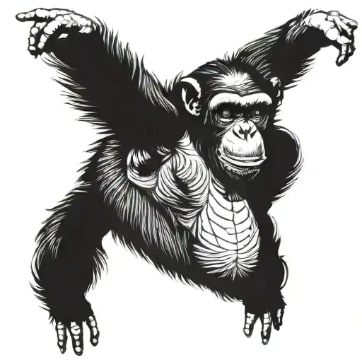 chimpanzee with long arms wide open tattoo design idea