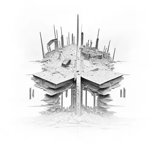 Earthquake destruction tattoo design idea
