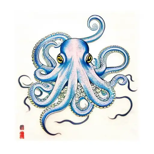 japanese octopus in full color tattoo design idea