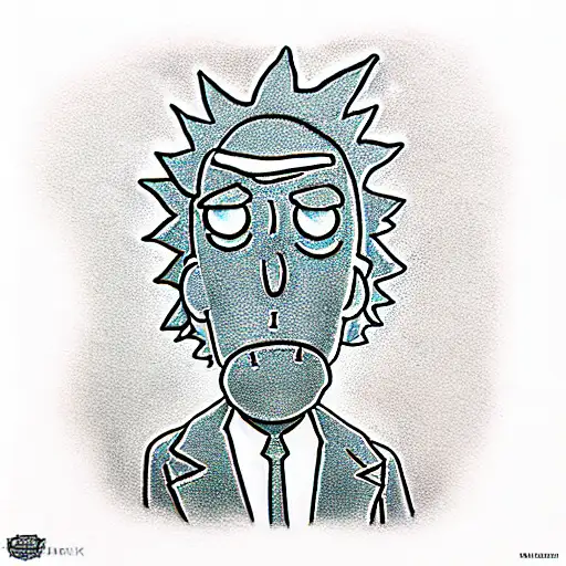 From the series 'Rick and Morty,' create a unique and original piece of art on s tattoo design idea