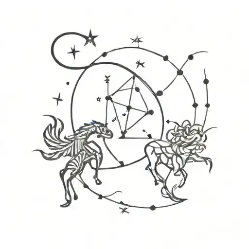 zodiac constellations sagitarious leo scorpio intertwined tattoo design idea