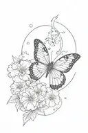 I want a butterfly with a black and white moon that has a Japanese style and fine lines. tattoo design idea