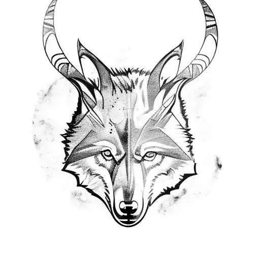 grey wolf mountain goat looking eachother tattoo design idea