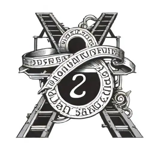A tattoo design featuring intricate railroad tracks intertwined with birth dates in a blackwork style tattoo design idea