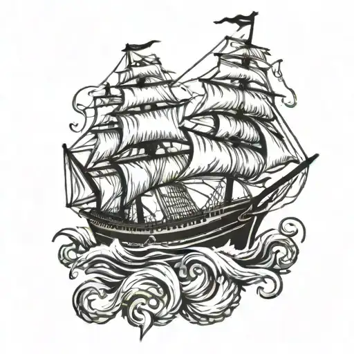 american traditional clipper ship with kraken wrapping around it tattoo design idea