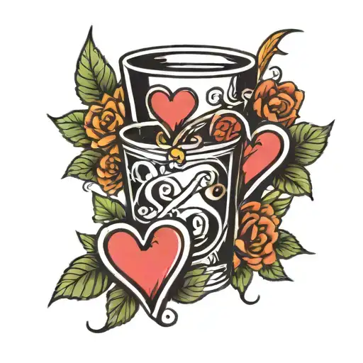 shot glass, hearts and friendship symbol tattoo design idea