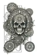 forearm half sleeve with rosary and aztec calendar with skull tattoo design idea