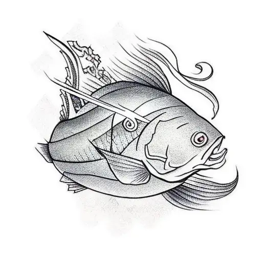 ace of hearts caught with a fishing rod tattoo design idea