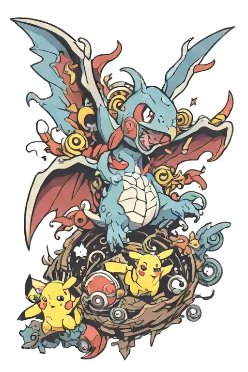 Pokemon fall out of the chest tattoo design idea