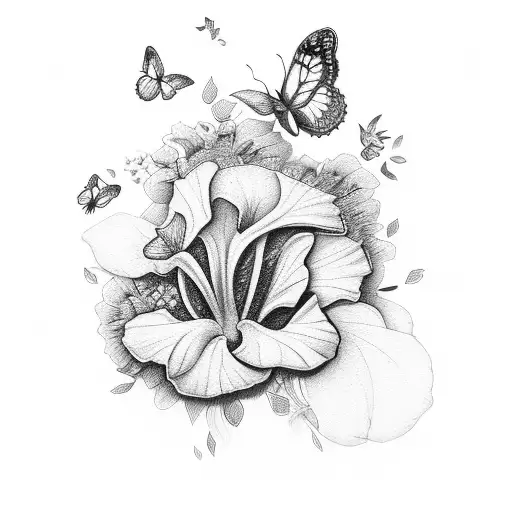 holy rosery with petunias and butterflies  tattoo design idea