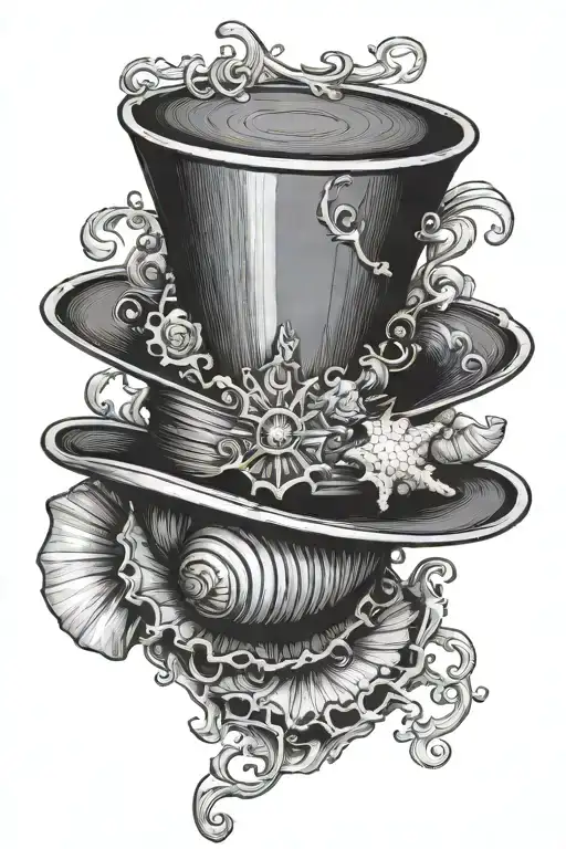 top hat with a sea shell tattoo design idea