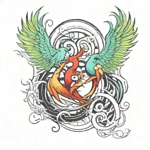 Three phoenixes intertwined in a never-ending cycle of rebirth, with each one representing a different phase of life tattoo design idea