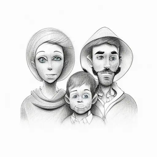 drawing of a family cartoon version, two brothers the mother  tattoo design idea