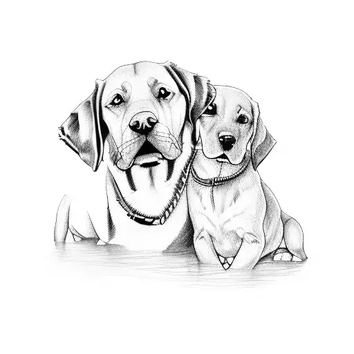 drawing of a family cartoon version, two brothers the mother and a pet labrador dog tattoo design idea