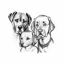 drawing of a family cartoon version, two brothers the mother and a pet labrador dog tattoo design idea
