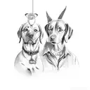drawing of a family cartoon version, two brothers the mother and a pet labrador dog tattoo design idea