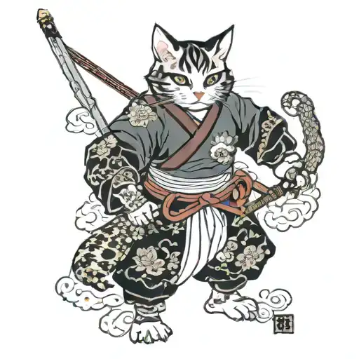Samurai cat warrior tattoo design idea