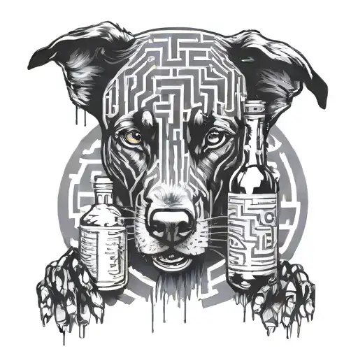 black dog, depression, maze, drugs, lust, alcohol spilled tattoo design idea