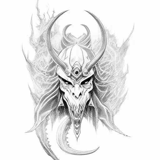 demon riding on a black horse out of hell tattoo design idea