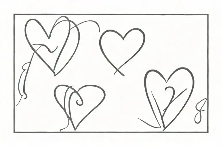 3 hearts with intials J N J tattoo design idea