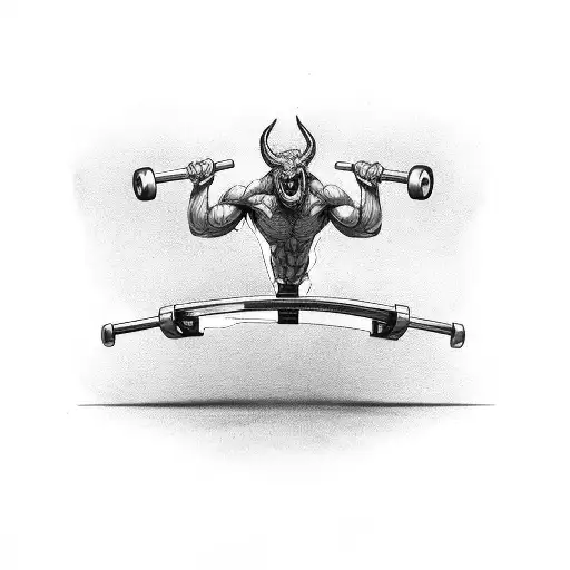 devil bench pressing god tattoo design idea